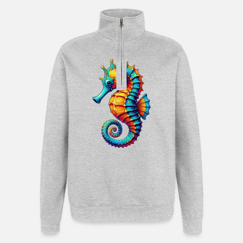 Seepferdchen - Quarter-Zip-Sweatshirt - Grau meliert