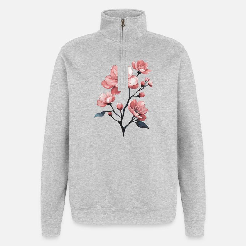 Kirschblüte - Quarter-Zip-Sweatshirt - Grau meliert
