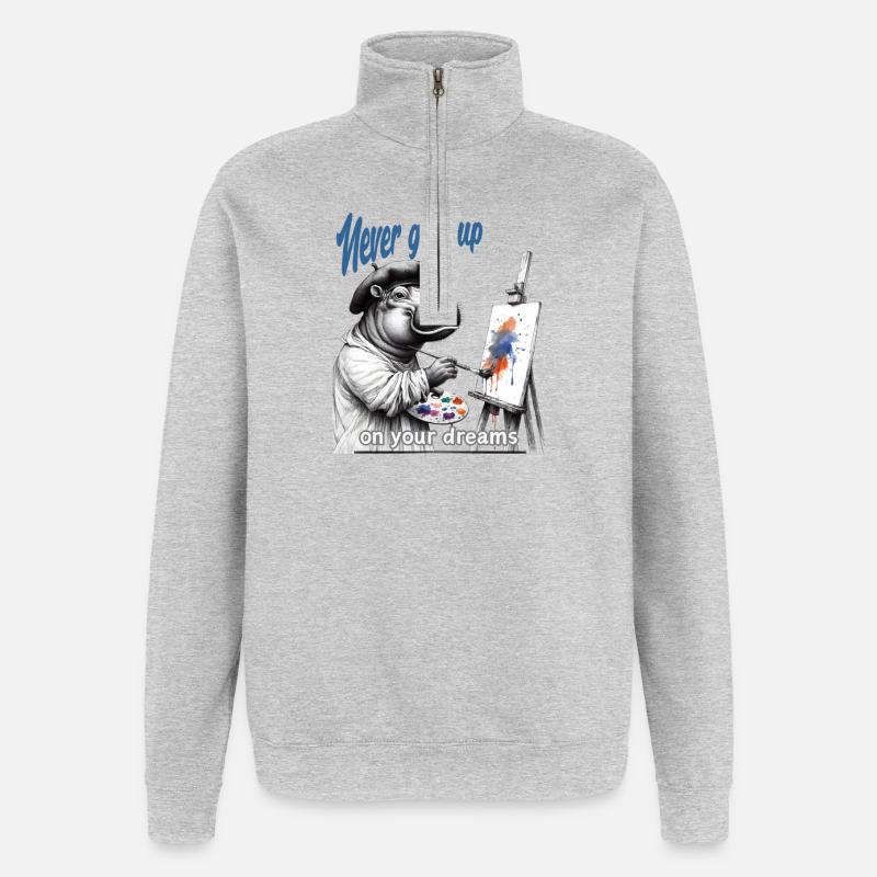 Never give up Painter Hippo - Quarter-Zip Sweatshirt - heather grey