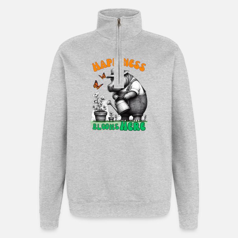 Glück blüht hier Gartenarbeit Nilpferd - Quarter-Zip-Sweatshirt - Grau meliert