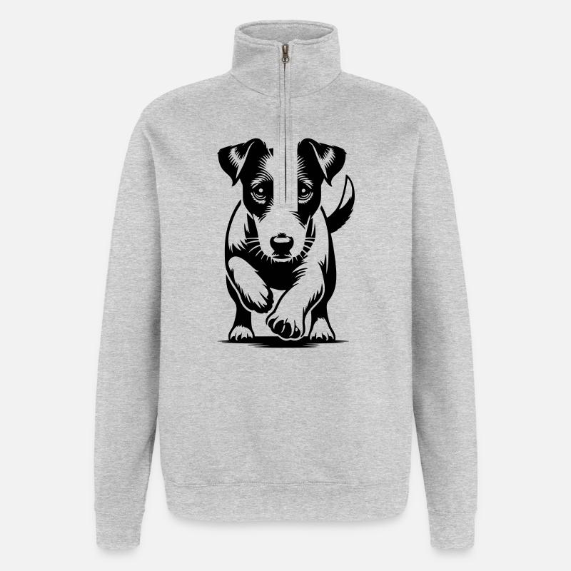 Jack Russell Terrier - Sweat à zip 1/4 - gris chiné