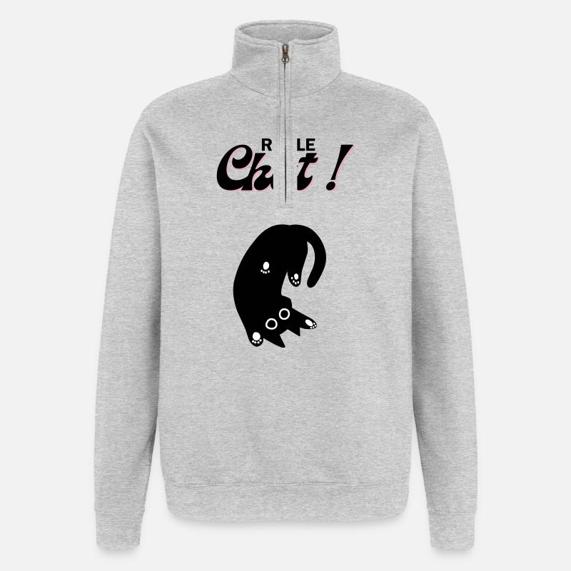 Chat en roue libre ! - Sweat à zip 1/4 - gris chiné