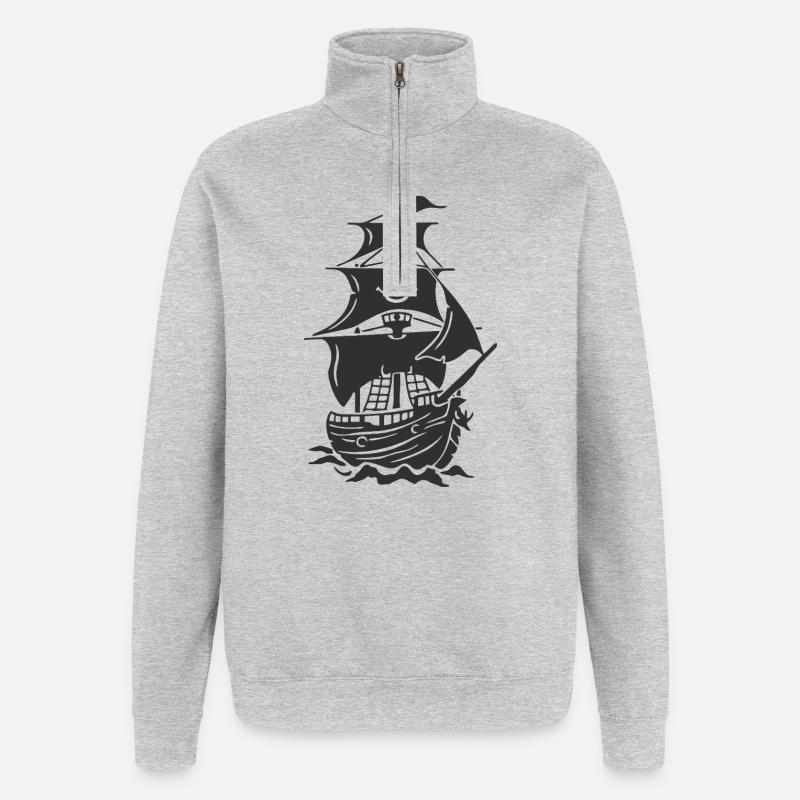 Spukende Piratenschiff-Silhouette - Quarter-Zip-Sweatshirt - Grau meliert