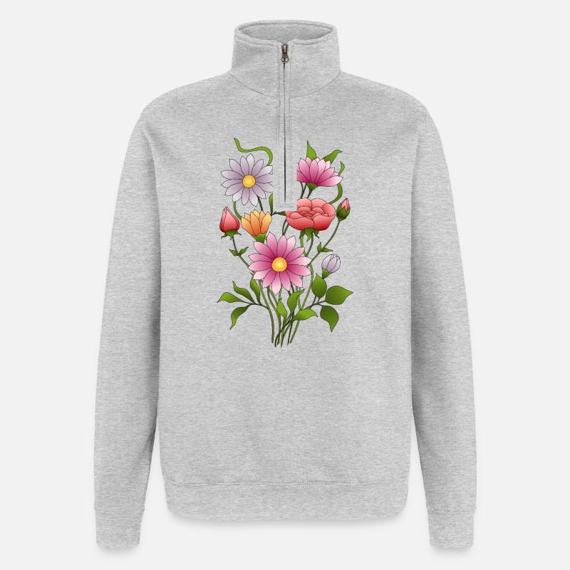Blumen - Quarter-Zip-Sweatshirt - Grau meliert