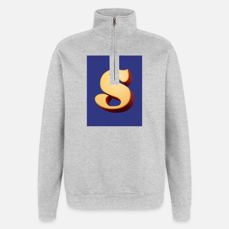 3D brun clair Lettre S look - Sweat à zip 1/4 - gris chiné