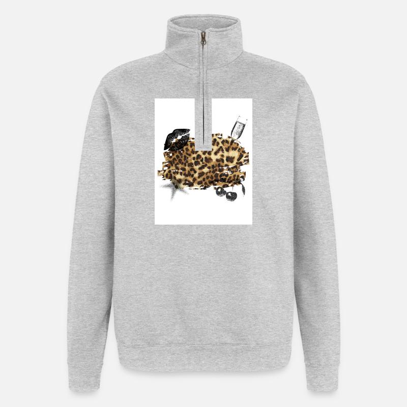 Léopard  - Sweat à zip 1/4 - gris chiné