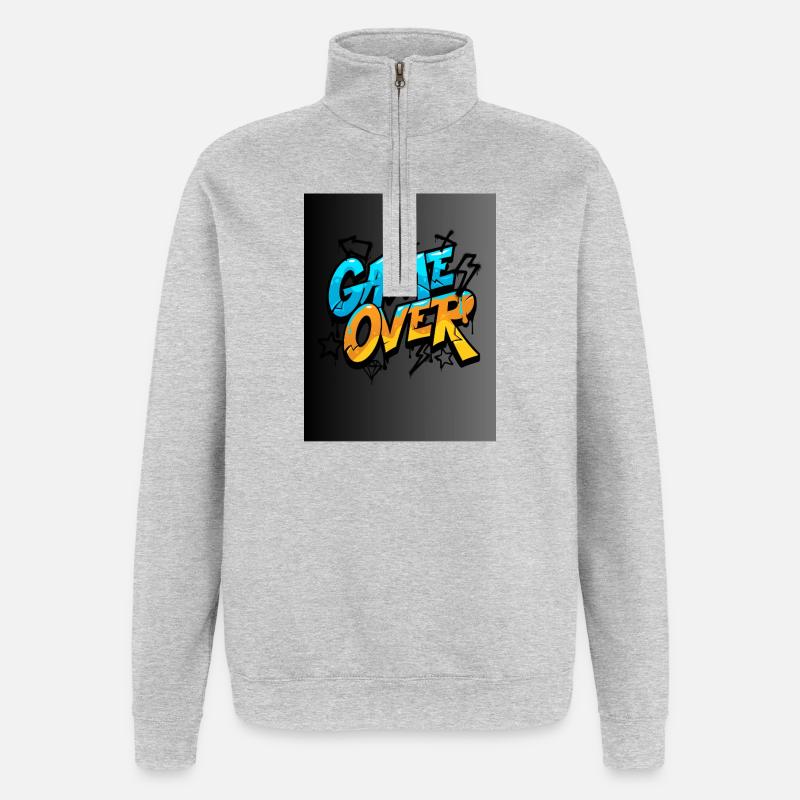Graffiti Style Game Over Design - Sweat à zip 1/4 - gris chiné