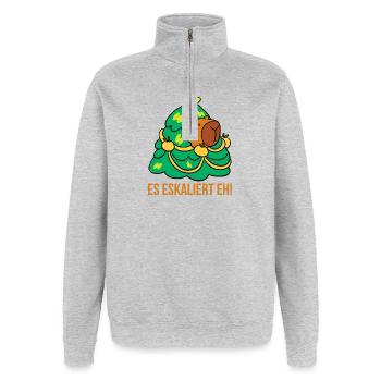 Es eskaliert eh! - Quarter-Zip-Sweatshirt - Grau meliert - Vorne - AI Model Female 172 light (172cm) & AI Model Male 178 dark (178cm)
