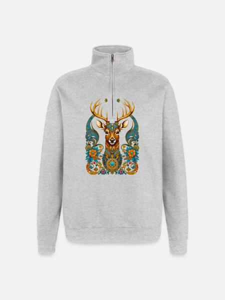 Cerf - Sweat à zip 1/4 - gris chiné