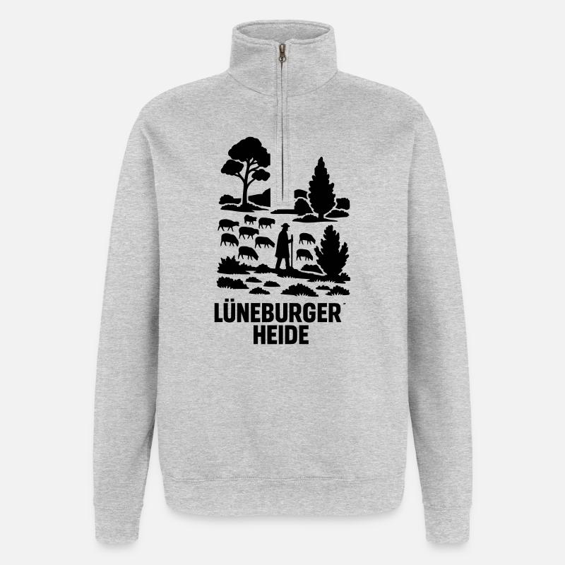 Lüneburger Heide Schäfer Heidschnucken Idylle - Quarter-Zip-Sweatshirt - Grau meliert