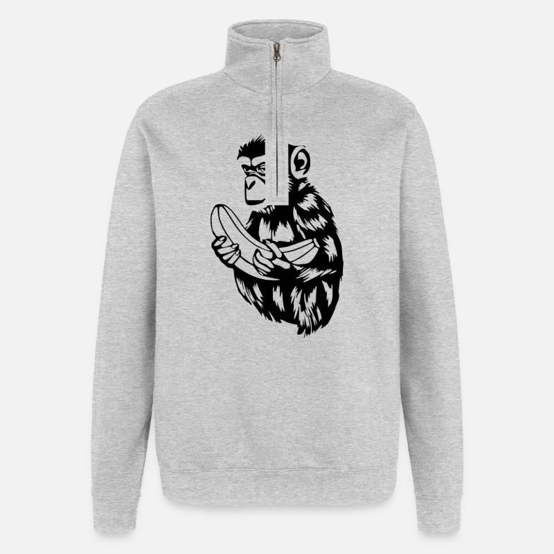 Affe mit Banane T-shirt Geschenk - Quarter-Zip-Sweatshirt - Grau meliert