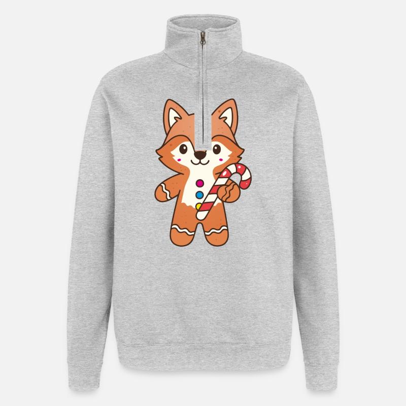 Cute Gingerbread Fox with Candy Cane - Quarter-Zip Sweatshirt - heather grey