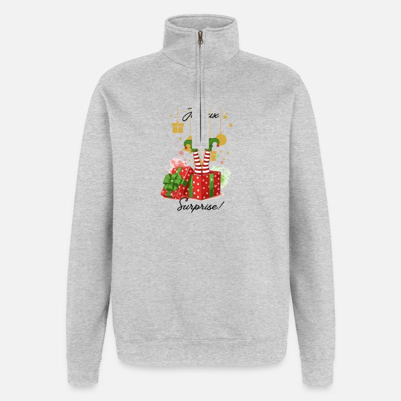 Joyeux_noel_surprise - Sweat à zip 1/4 - gris chiné