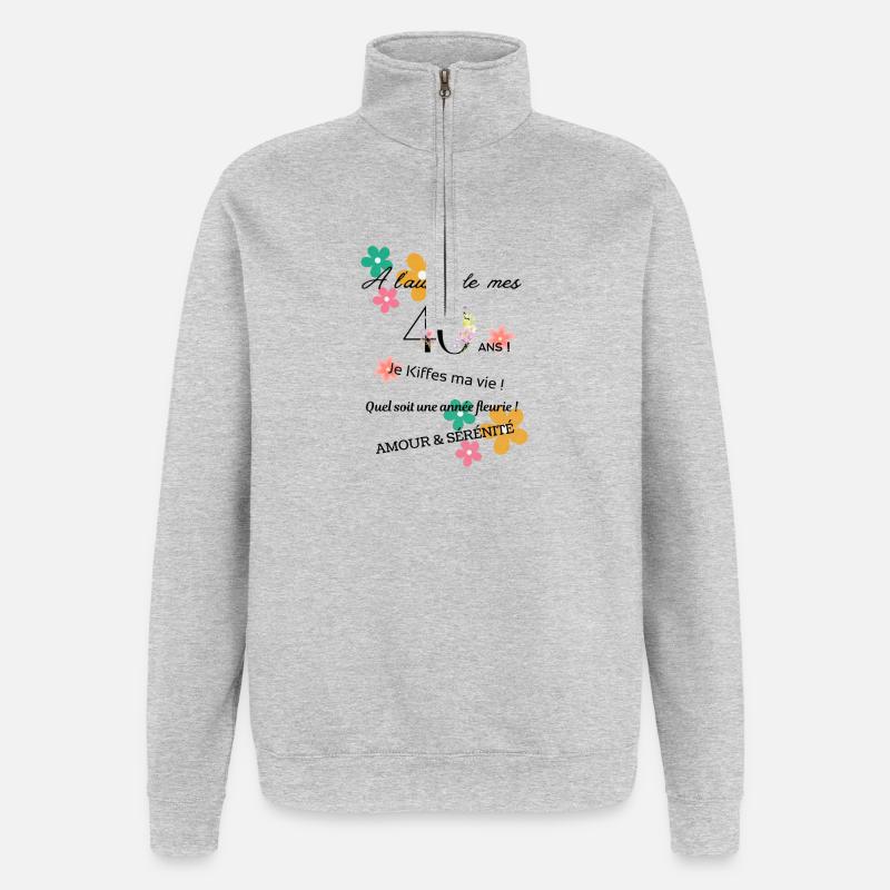 _40ans_fleurie - Sweat à zip 1/4 - gris chiné