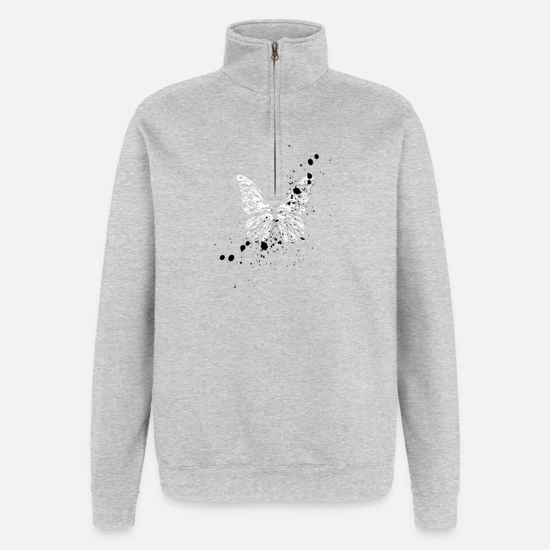 Weißer Schmetterling  - Quarter-Zip-Sweatshirt - Grau meliert