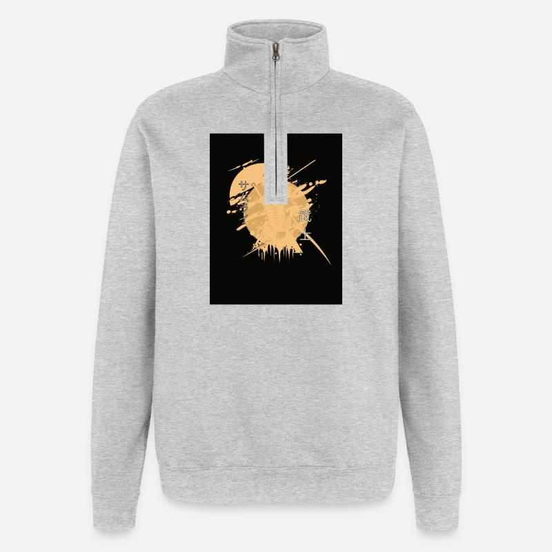 Samouraï Cheval Splatter Noir - Sweat à zip 1/4 - gris chiné