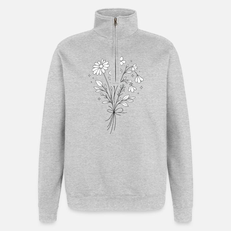 Schwarzweiß Blumengesteck mit Sternen - Quarter-Zip-Sweatshirt - Grau meliert