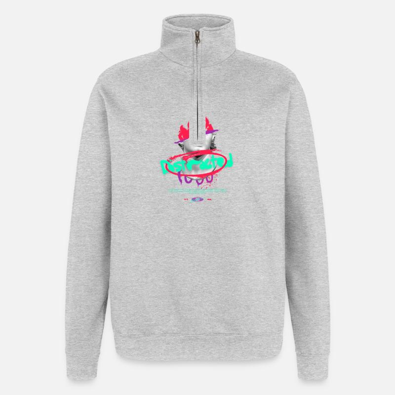Collage de bustes graffitis au néon - Sweat à zip 1/4 - gris chiné