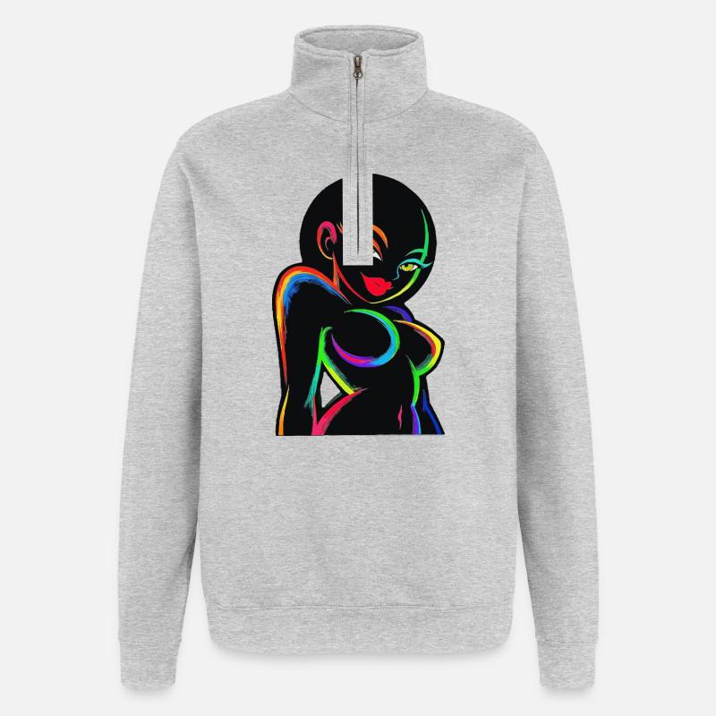 Neon-Regenbogen-Silhouette - Quarter-Zip-Sweatshirt - Grau meliert