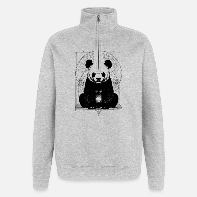 Panda Pattern - Quarter-Zip Sweatshirt - heather grey