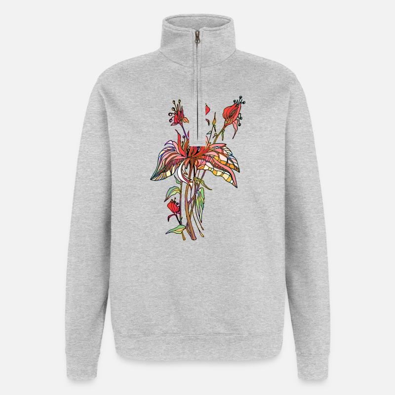 Blumen - Quarter-Zip-Sweatshirt - Grau meliert