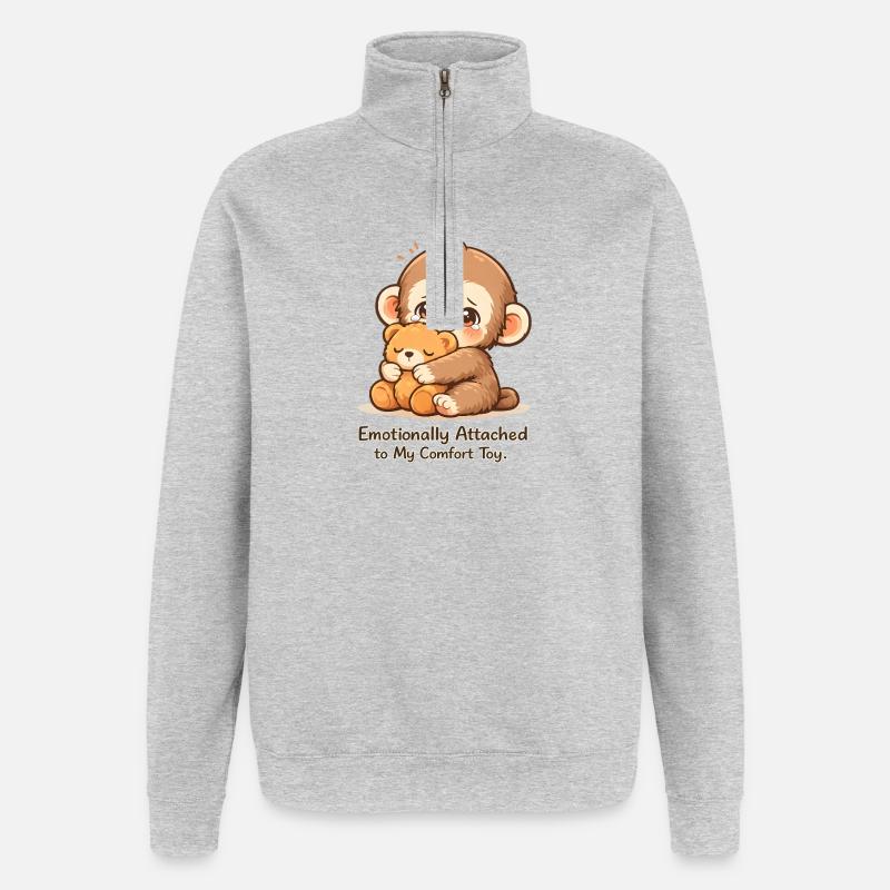 Punch Monkey Sad Cute Aesthetic Tee. - Sweat à zip 1/4 - gris chiné