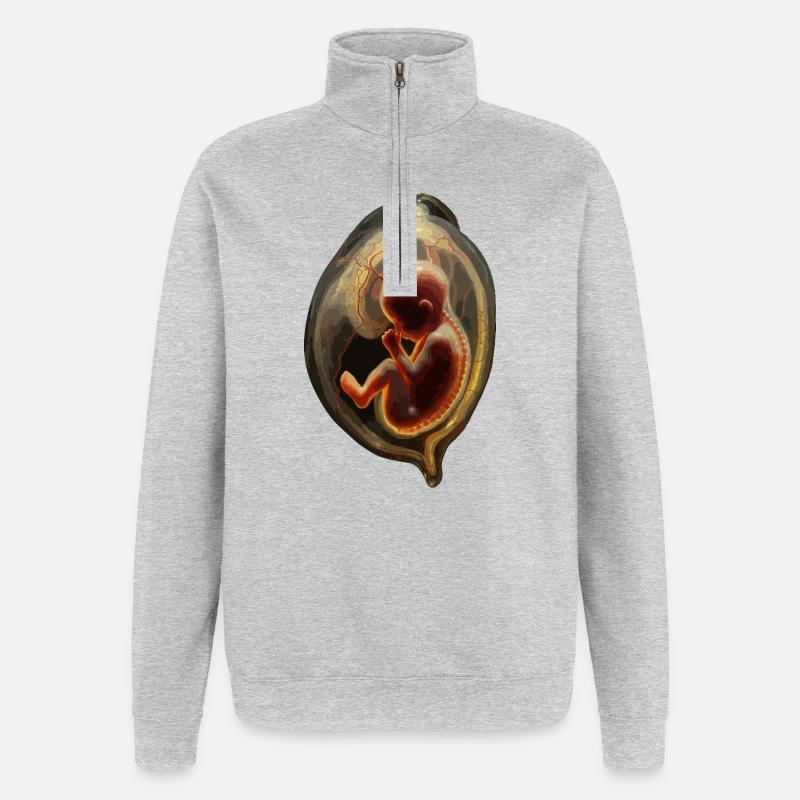 Embryo-Silhouette in der Gebärmutter - Quarter-Zip-Sweatshirt - Grau meliert