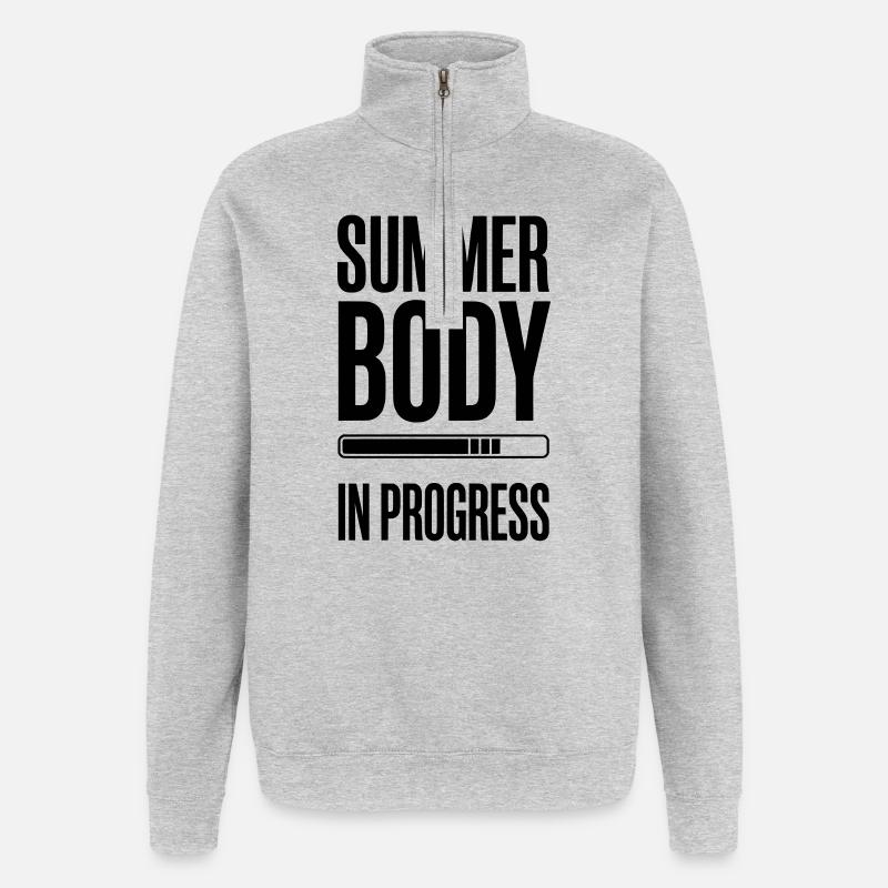 Summer Body in Progress – Motivationsstudio-Zitat - Quarter-Zip-Sweatshirt - Grau meliert