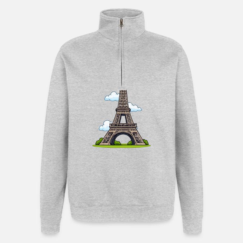 Tour Eiffel style dessin animé - Sweat à zip 1/4 - gris chiné