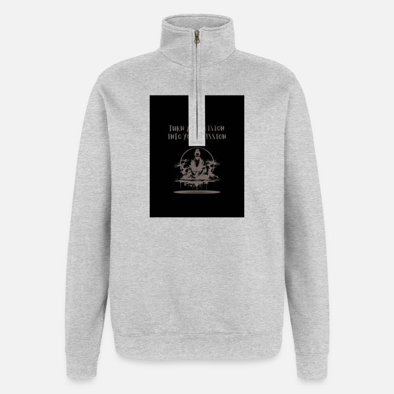 Black_and_Grey_Illustrative_Ninja_T-Hemd - Quarter-Zip-Sweatshirt - Grau meliert