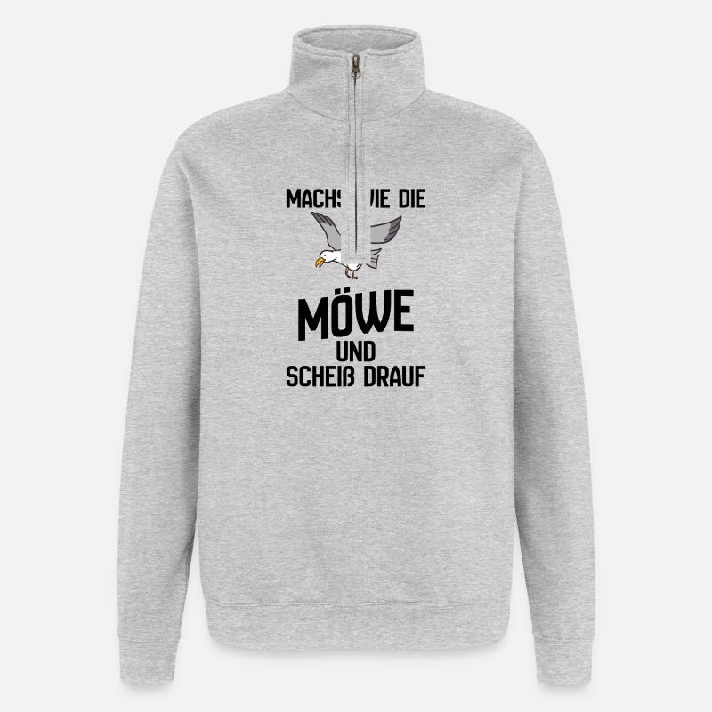 Seemöwe im Flug Cartoon-Design - Scheiß drauf - Quarter-Zip-Sweatshirt - Grau meliert