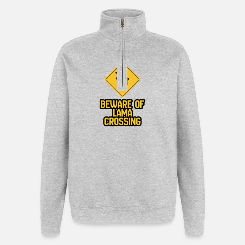 Panneau d’avertissement de Lama Crossing - Sweat à zip 1/4 - gris chiné