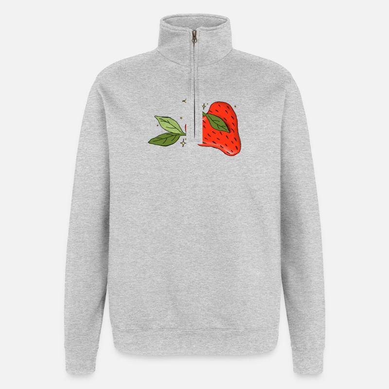Herz-Erdbeere - Quarter-Zip-Sweatshirt - Grau meliert