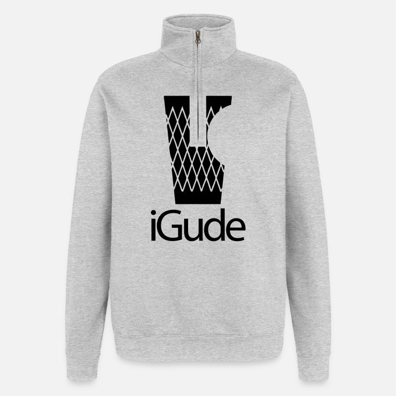 iGude - Geripptes schwarz - Quarter-Zip-Sweatshirt - Grau meliert