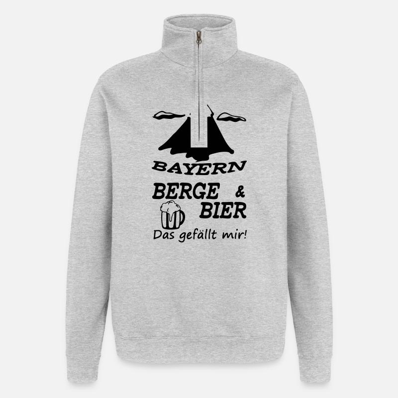 Bayern, Berge und Bier Geschenk - Quarter-Zip-Sweatshirt - Grau meliert