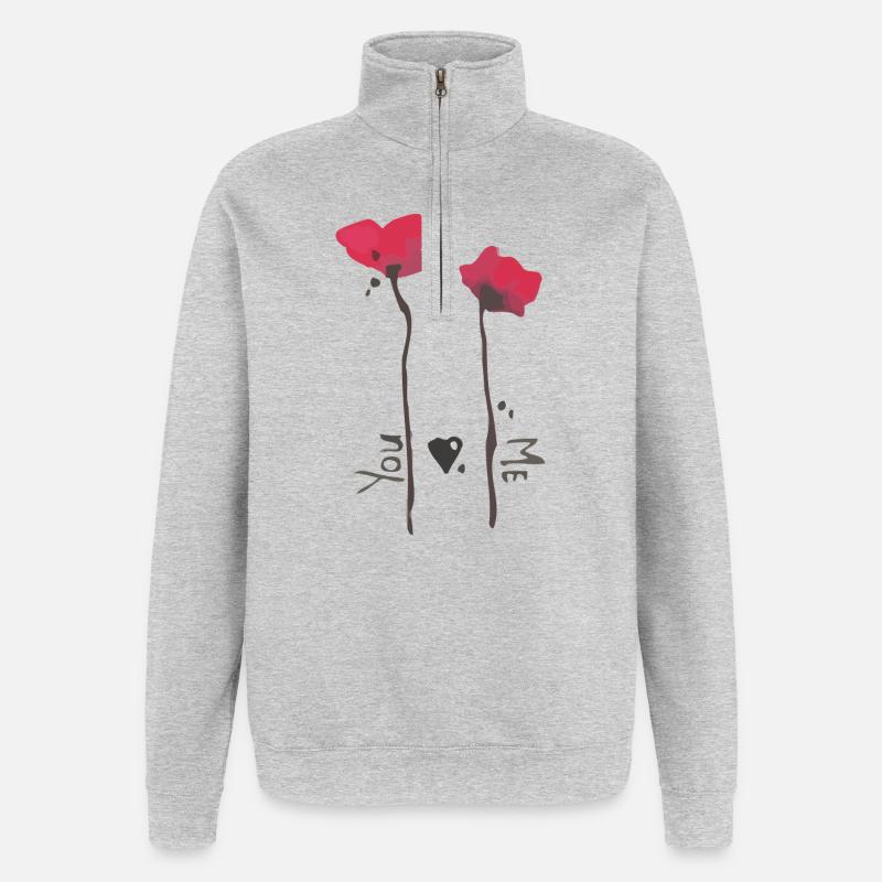 Mohn und Liebe - Quarter-Zip-Sweatshirt - Grau meliert
