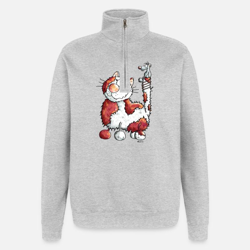 Fröhliche Katze - Katzen - Quarter-Zip-Sweatshirt - Grau meliert