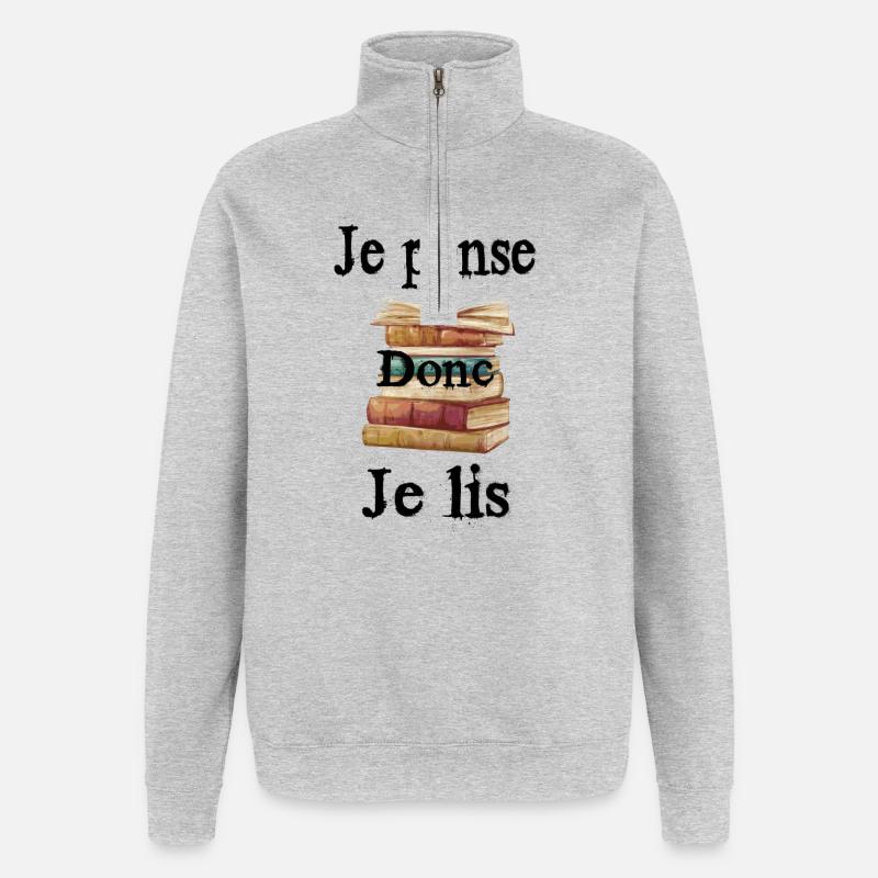 Je pense dons je lis - Sweat à zip 1/4 - gris chiné