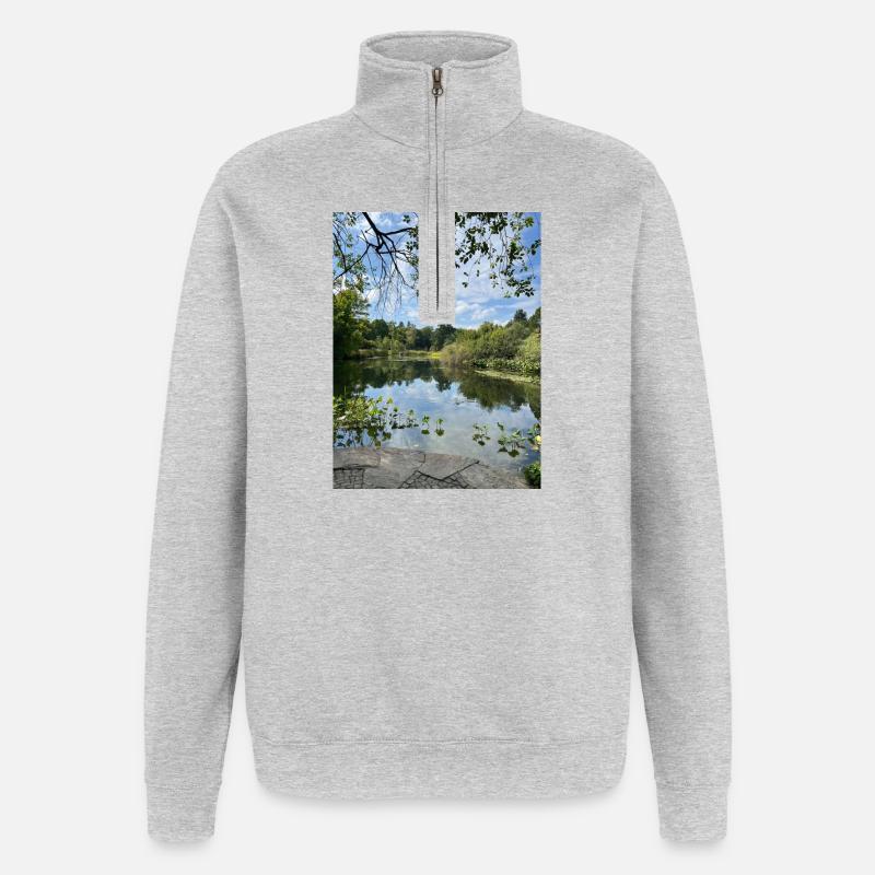 Spiegelsee im Waldrand - Quarter-Zip-Sweatshirt - Grau meliert