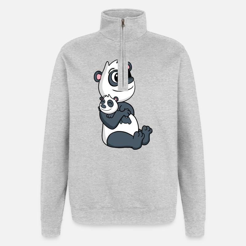 Panda Family - Panda avec bébé - Sweat à zip 1/4 - gris chiné