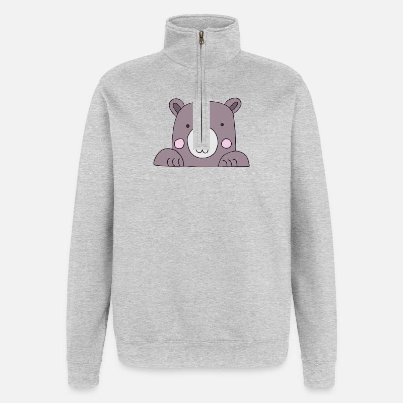 bär kopf süss - Quarter-Zip-Sweatshirt - Grau meliert