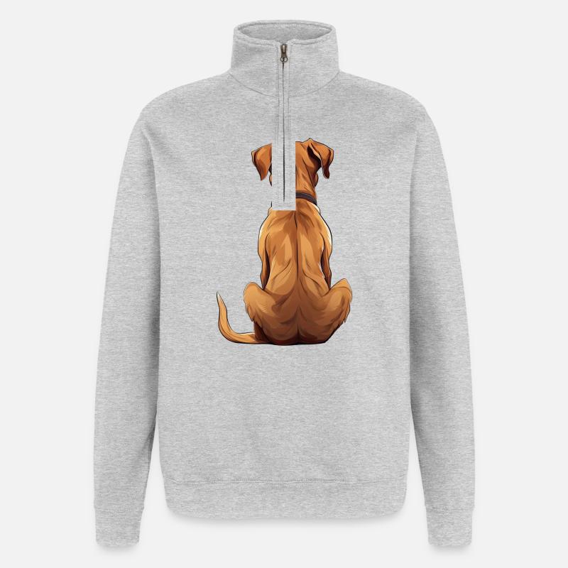 Rhodesian Ridgeback - Sweat à zip 1/4 - gris chiné