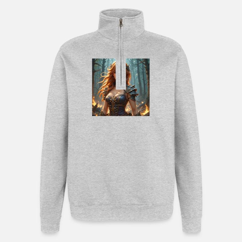 Kriegerin des Feuerwalds - Quarter-Zip-Sweatshirt - Grau meliert