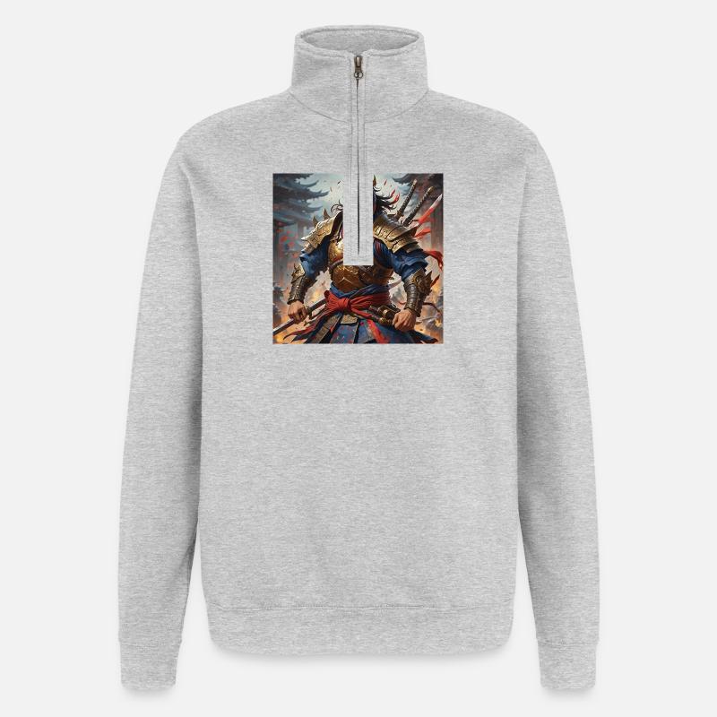 Goldener Krieger mit Doppelschwertern - Quarter-Zip-Sweatshirt - Grau meliert