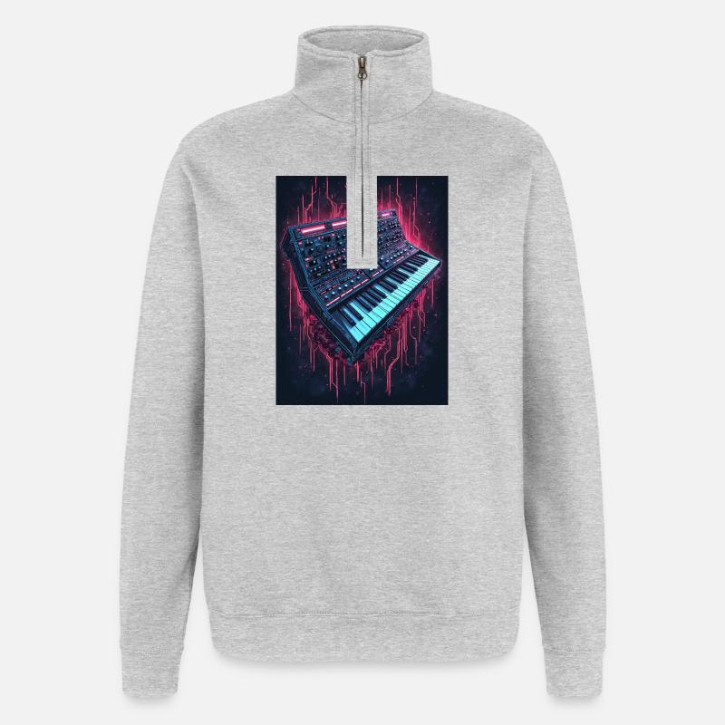 Neon Synthesizer Musikdesign - Quarter-Zip-Sweatshirt - Grau meliert