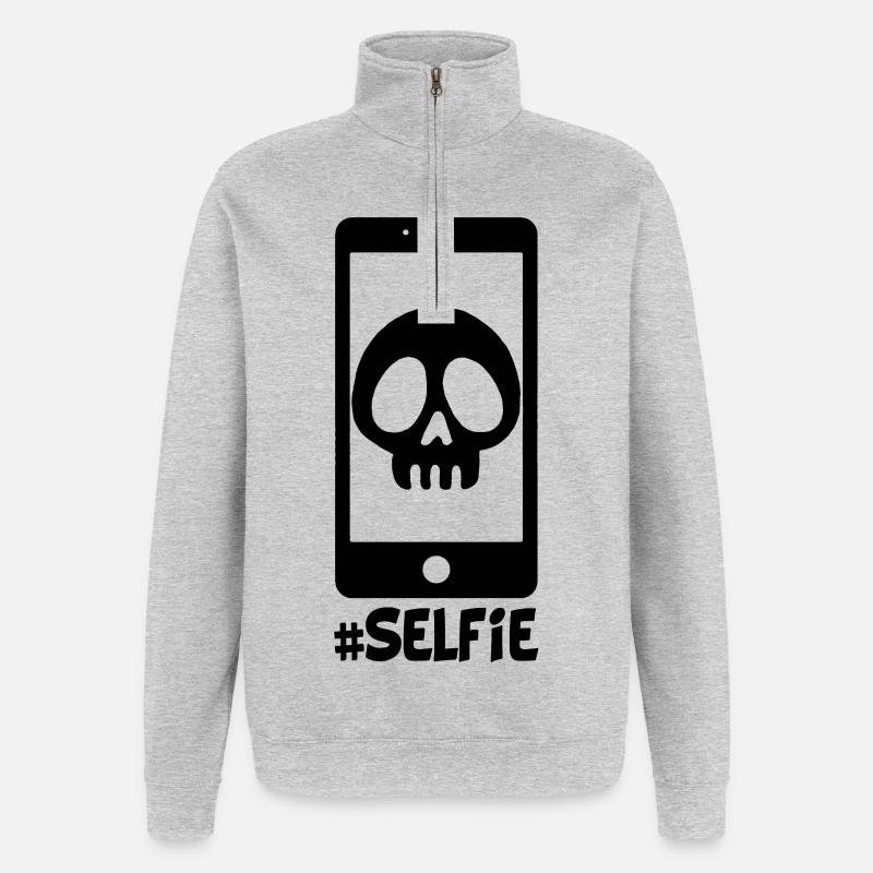 Selfie eines schwarzen Totenkopfs - Quarter-Zip-Sweatshirt - Grau meliert