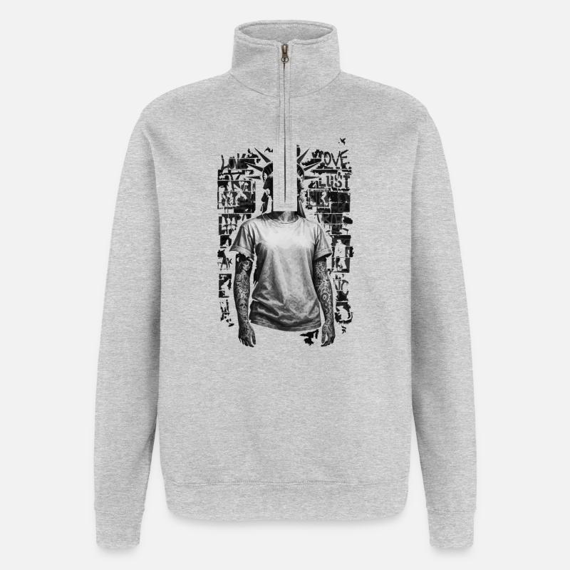 Freiheitsstatue in der Urban Graffiti Landschaft - Quarter-Zip-Sweatshirt - Grau meliert