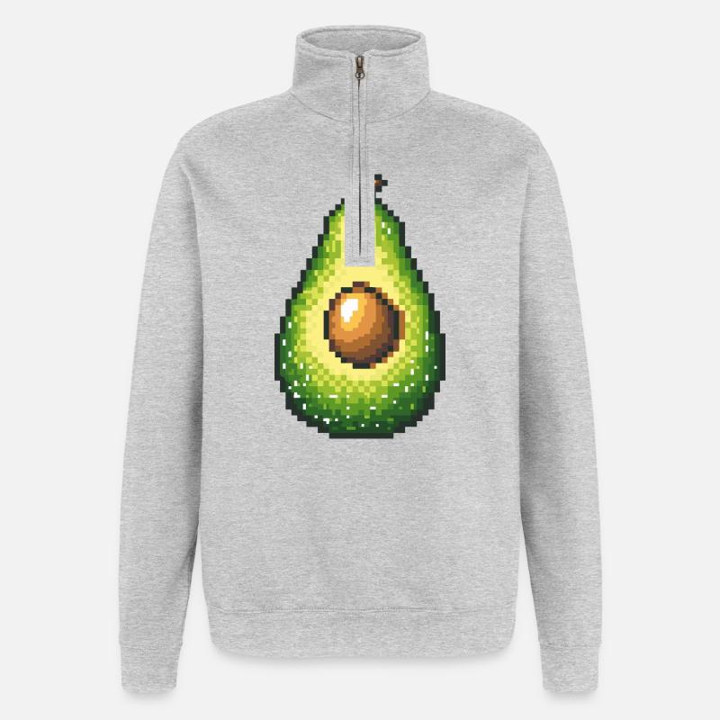 Pixel Avocado Retro Fruit Image - Quarter-Zip Sweatshirt - heather grey