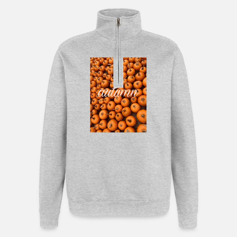 Automne Citrouille d’automne - Sweat à zip 1/4 - gris chiné