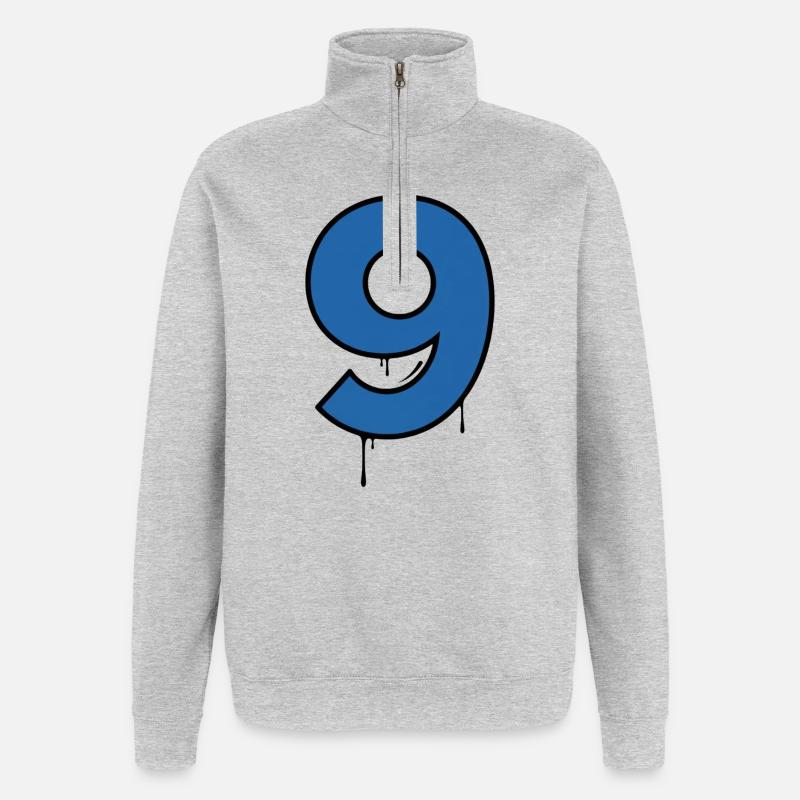 Graffiti Digit Nine Blue Drop - Quarter-Zip Sweatshirt - heather grey